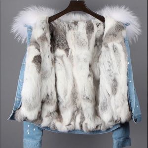 Fox and raccoon fur denim jacket